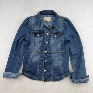 Anthropologie Pilcro Ruched Sleeve Denim Jean Jacket Women's Medium EUC